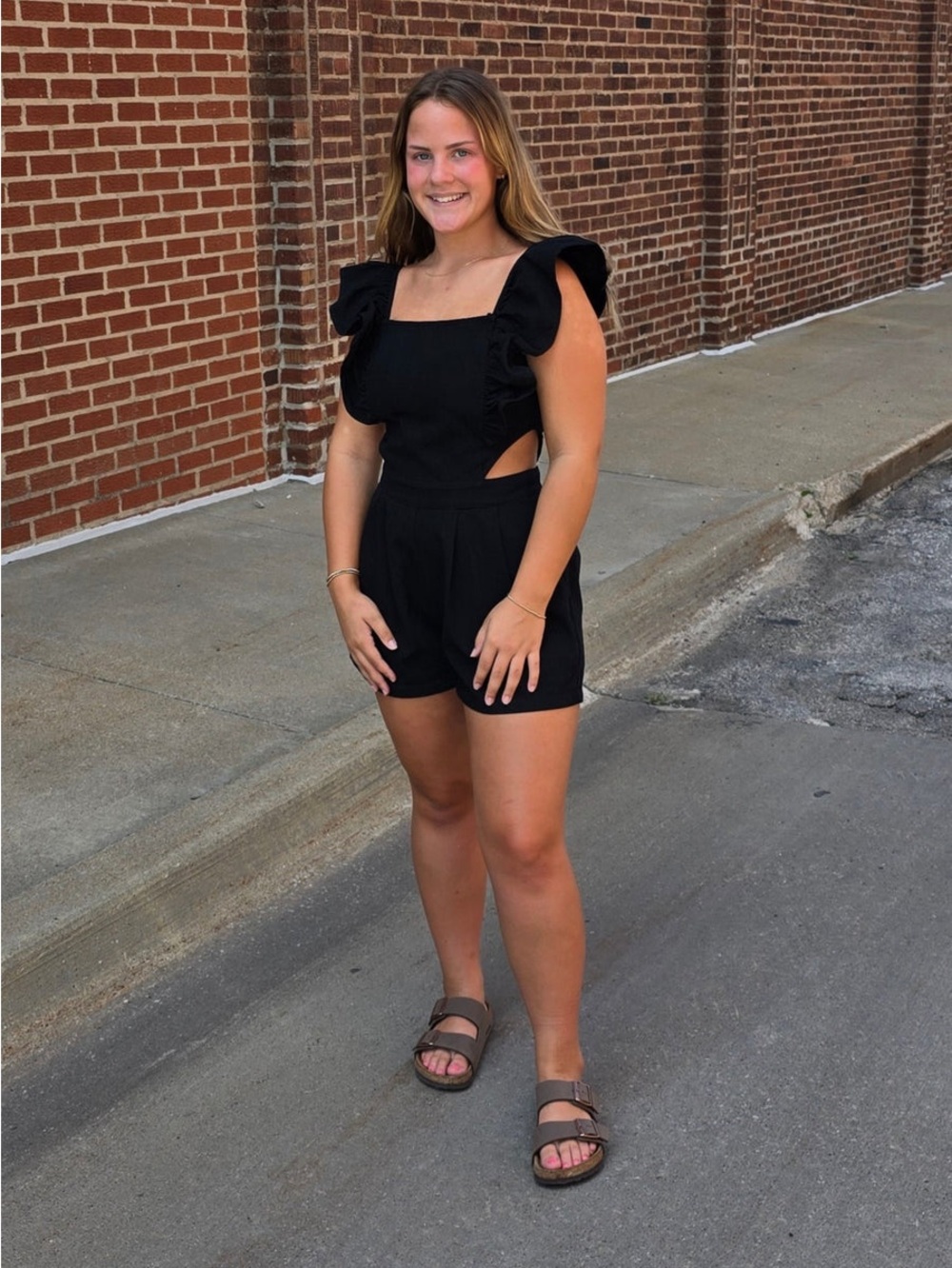 NWOT TCEC Black Ruffled Cut Out Waist Romper |Size Medium - Picture 15 of 16